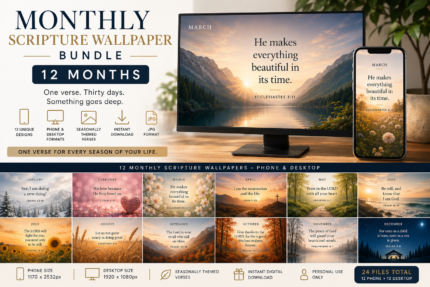 monthly scripture wallpaper bundle – 12 months phone and desktop | instant download