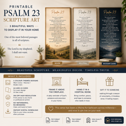 printable psalm 23 scripture art – 3 colour variants | instant download