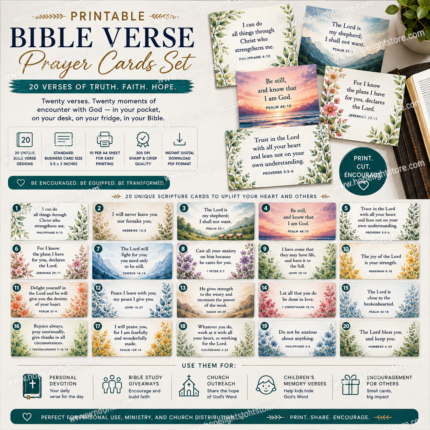 printable bible verse prayer cards set – 20 cards | instant download