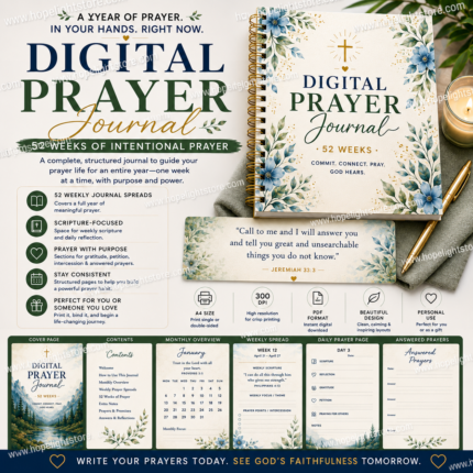 digital prayer journal – 52 weeks printable pdf | full year prayer planner