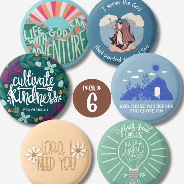 Home pack of 6 button badges (pin + magnet)
