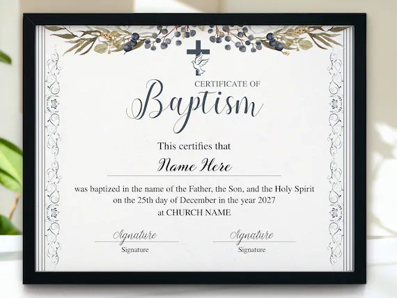 baptism certificate frame