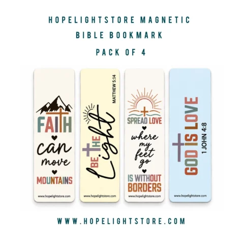 Hopelightstore Magnetic Bible Bookmarks – Pack of 4 Christian Scripture Bookmarks | Faith, Light, Love & Hope
