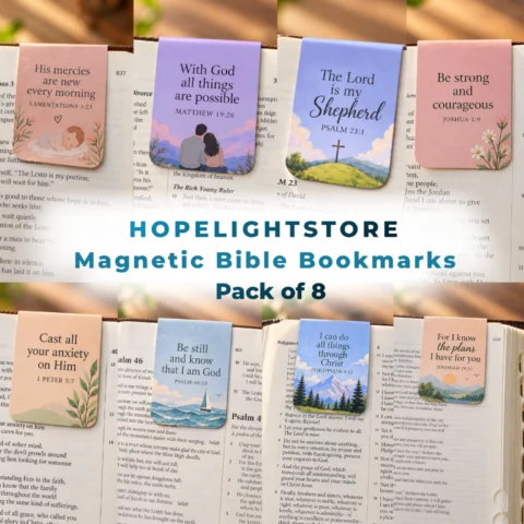 Hopelightstore Premium Magnetic Bible Bookmarks  - Pack of 8 - Mat Laminated 2x5in Pack